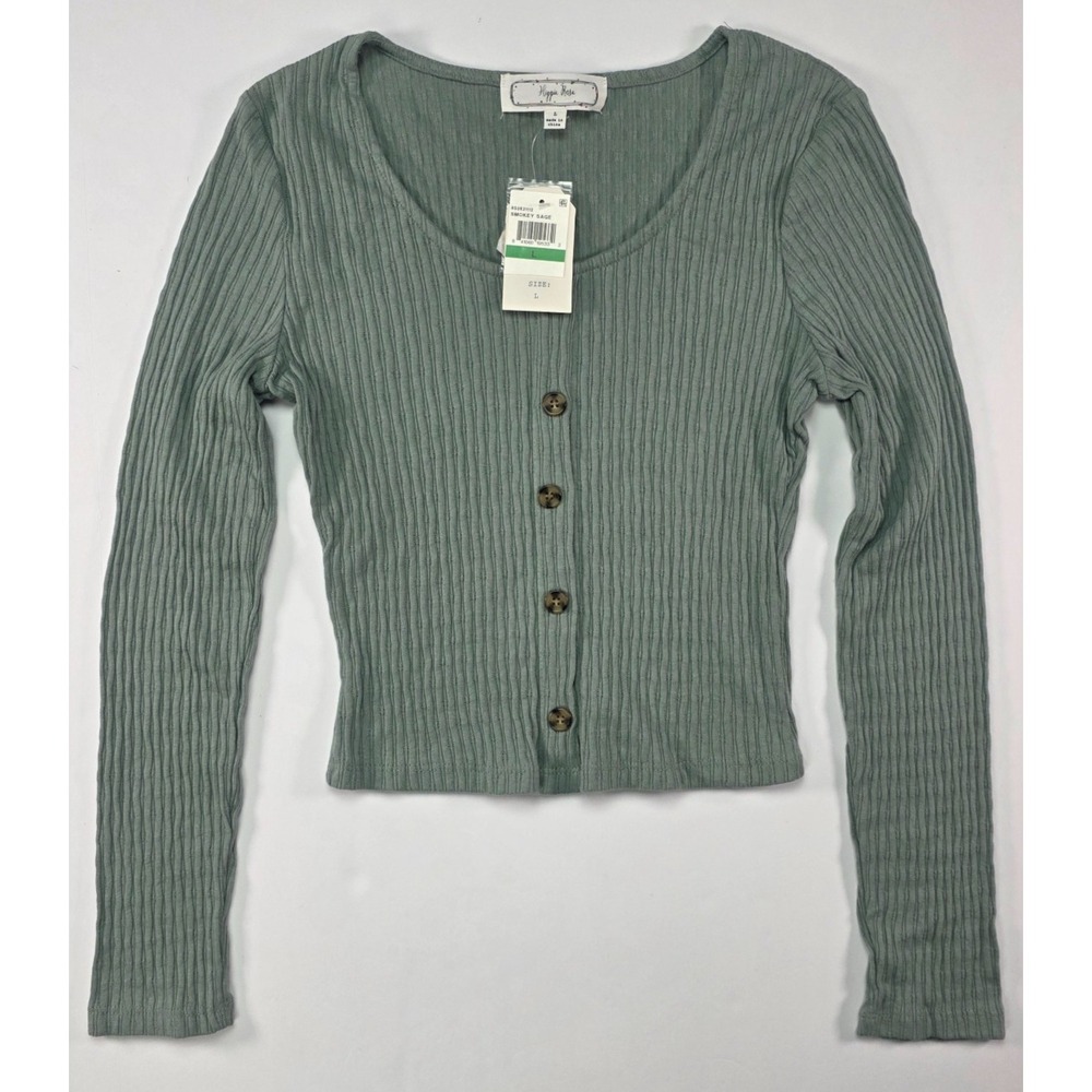Hippie Rose Juniors'‎ Pointelle Crop Top Med Green Size Large - Picture 2 of 5